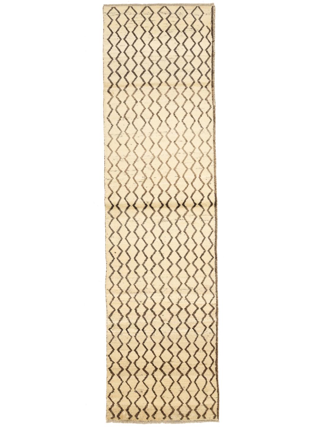 Håndknyttet løber i Berber-stil fra Afghanistan i beige med et geometrisk mønster.
