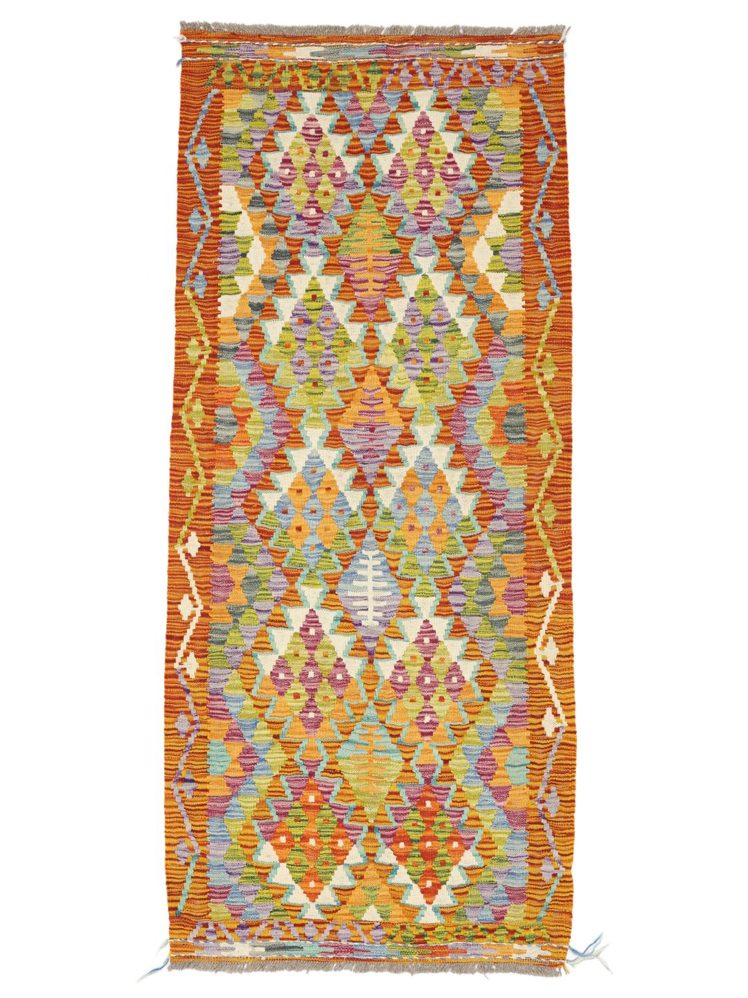 Runner afghano tessuto a mano con motivo a rombi multicolore