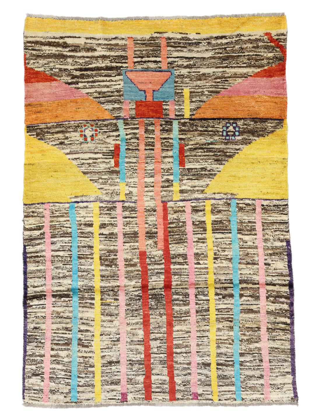 Handgeknoopt Afghaans tapijt met een levendig veelkleurig artistiek patroon