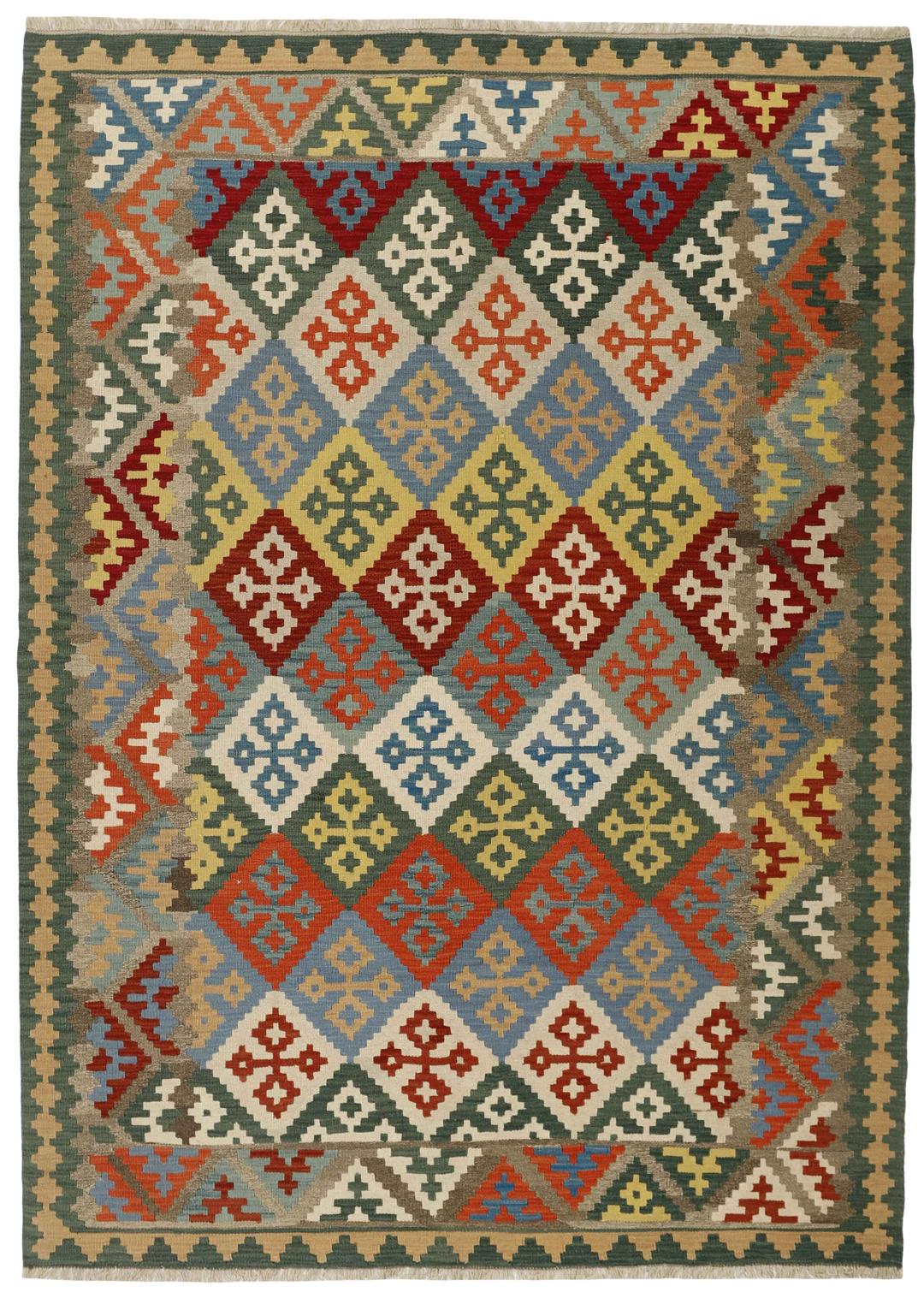 Handgeweven veelkleurig Kilim Qashqai kleed met geometrische ruitpatronen