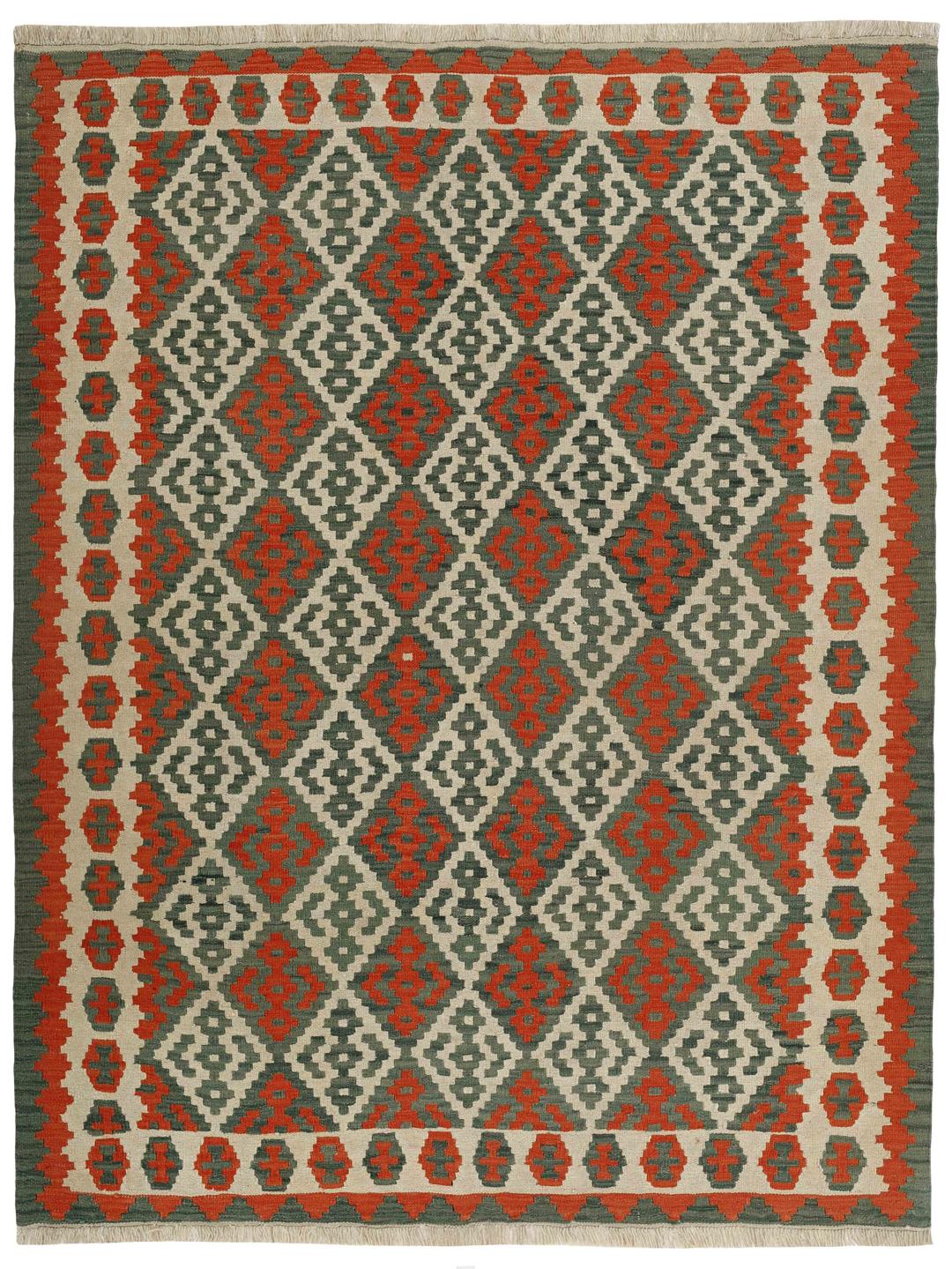 Handgeweven Kilim Qashqai tapijt met levendige meerkleurige geometrische ruitpatronen