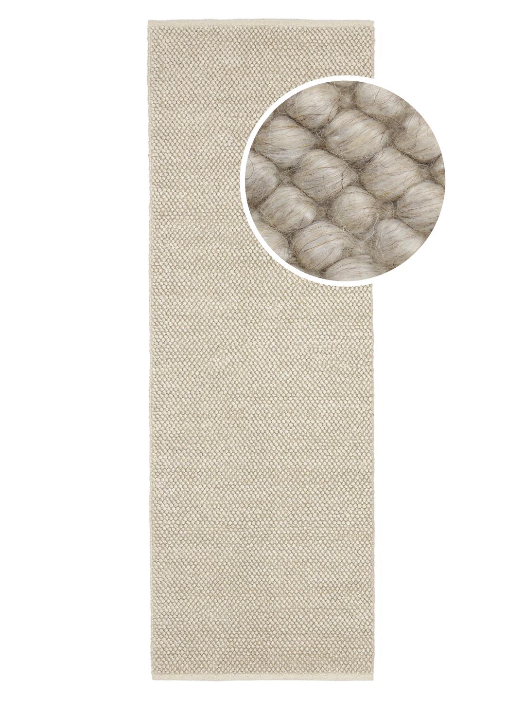 Handgeweven beige loper vloerkleed met een getextureerd bubbelpatroon