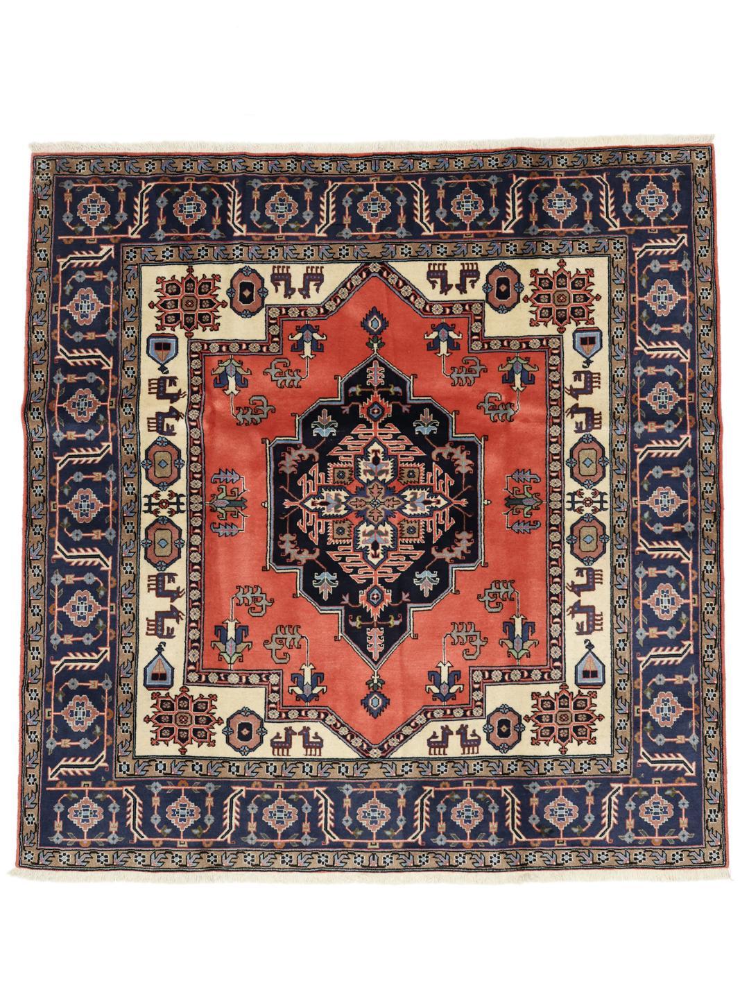 Handgeknoopt Ardebil-tapijt uit het Midden-Oosten met een donkerrood en blauw medaillonpatroon