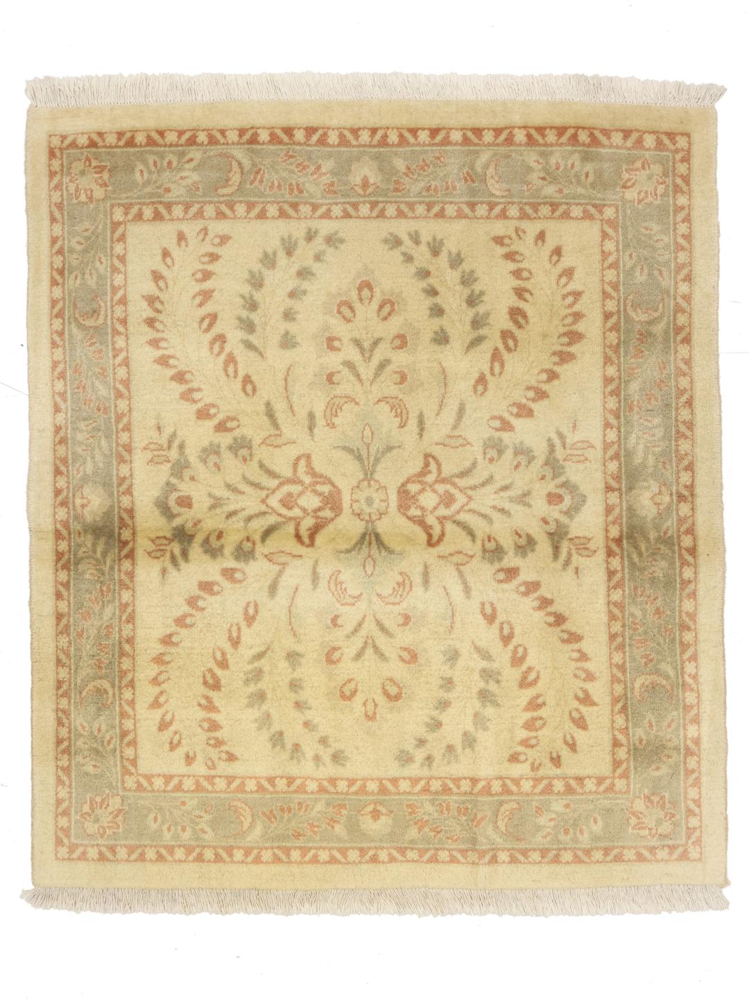 Handgeknoopt Tabriz wollen tapijt in beige en lichtgroen