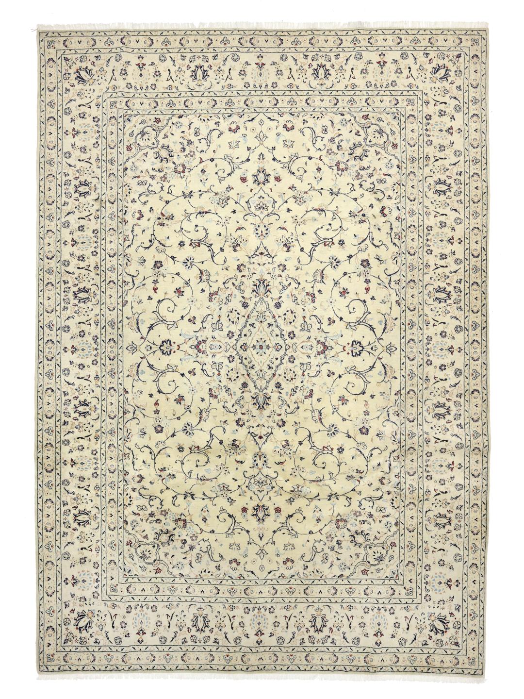 Handgeknoopt Keshan-tapijt uit het Midden-Oosten in beige