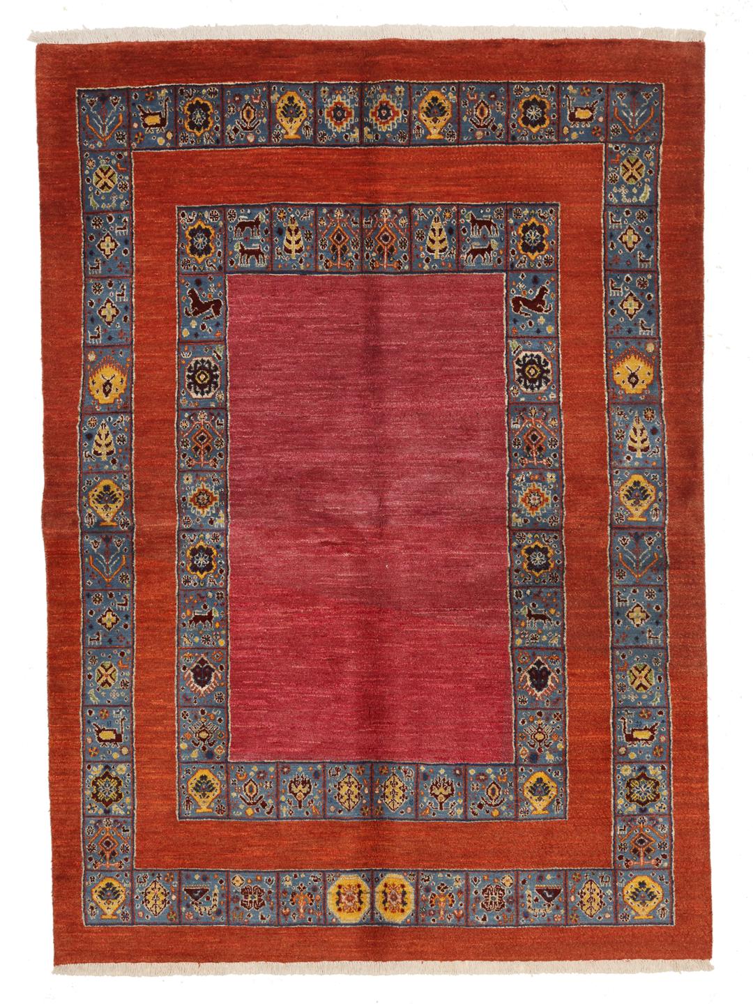 Handgeknoopt Loribaft-tapijt uit het Midden-Oosten in tinten rood en blauw
