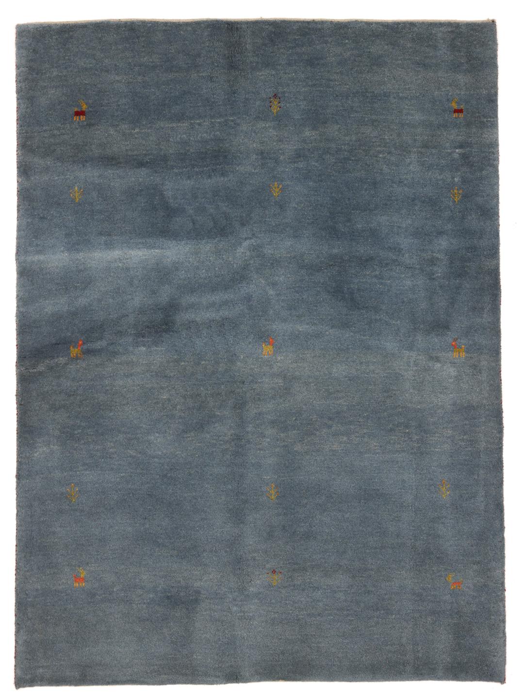 Handgeknoopt blauw Shabargan-tapijt met minimalistische motieven