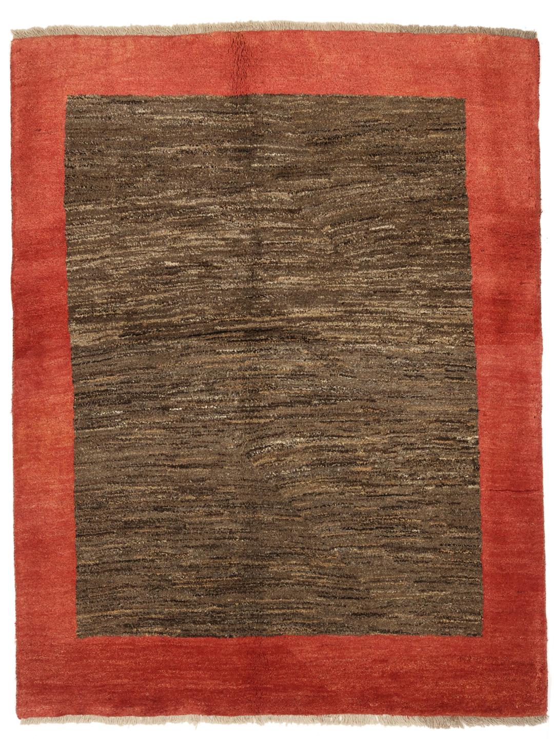 Tapis Shabargan Gabbeh noué à la main dans des tons rouge profond et marron