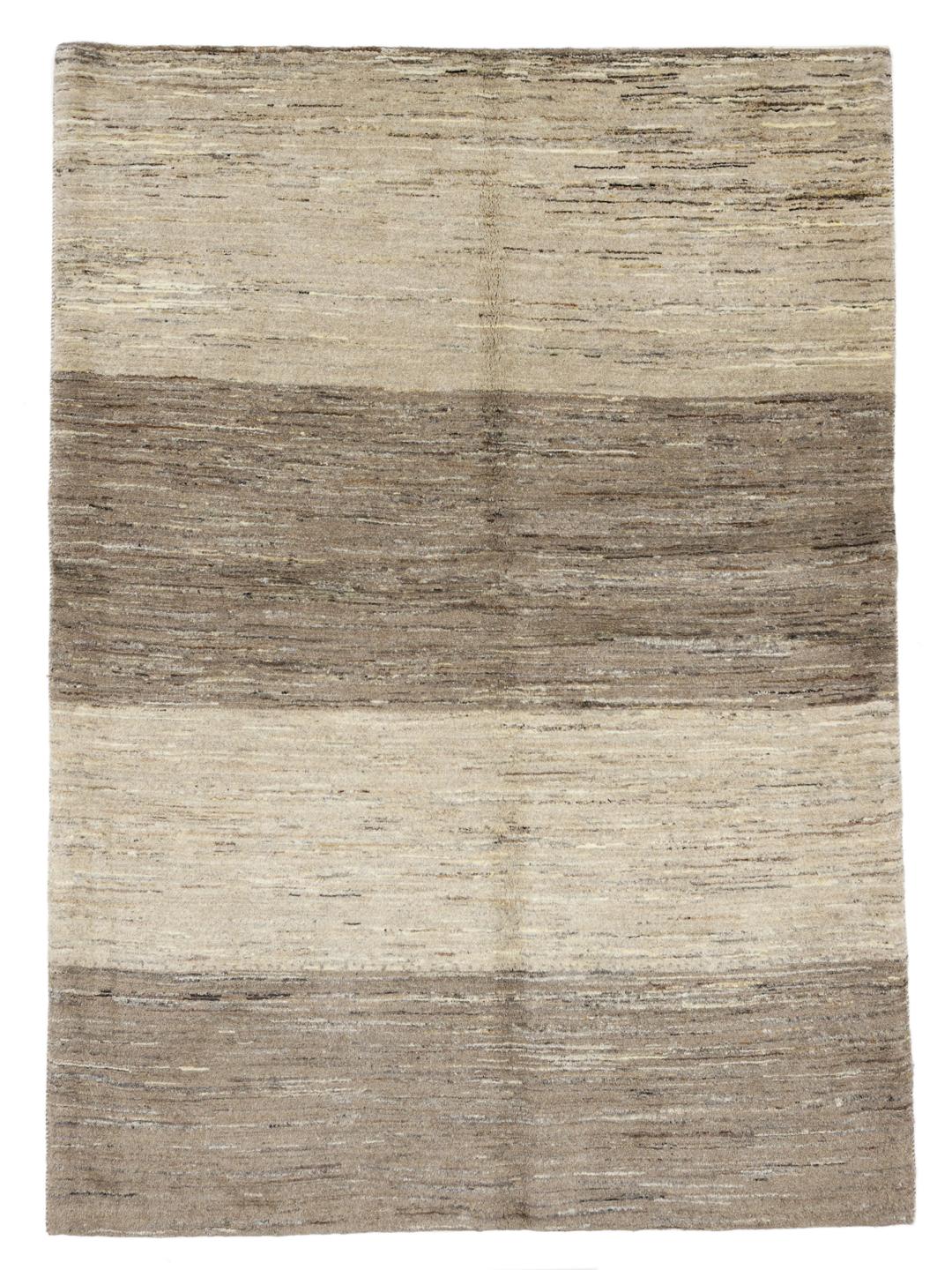 Handgeknoopt Gabbeh-tapijt met bruine en beige strepen uit het Midden-Oosten