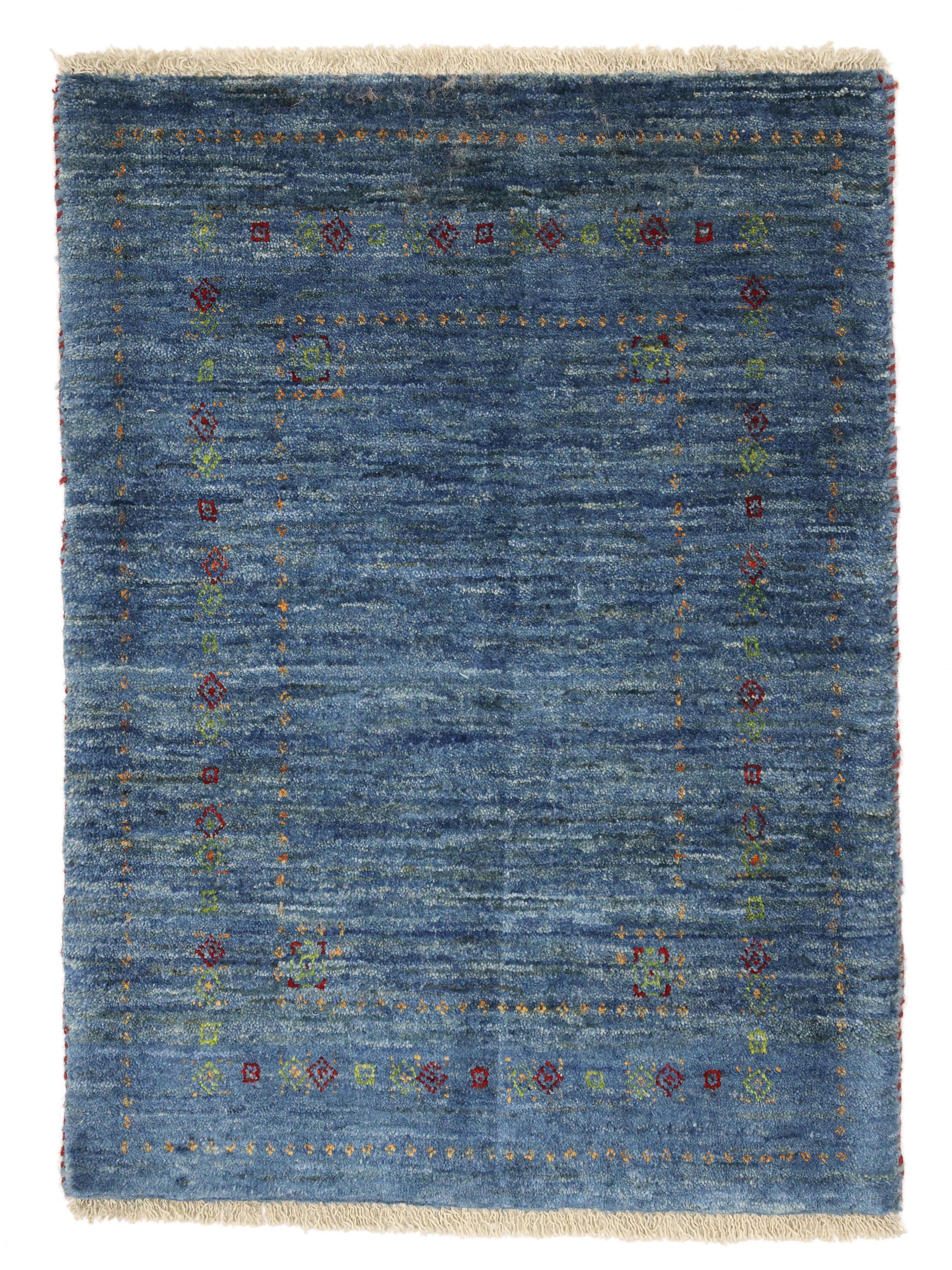 Gabbeh loom Two Lines ブルーラグ - Rugvista