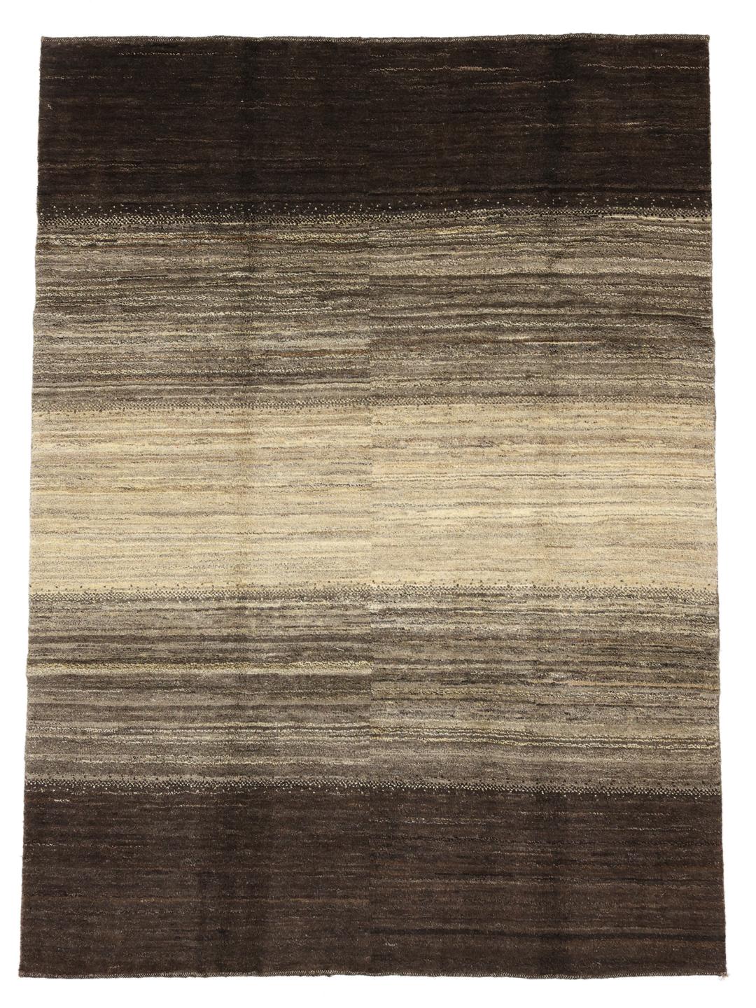 Håndknyttet Gabbeh-tæppe med brunt og beige stribet design fra Mellemøsten