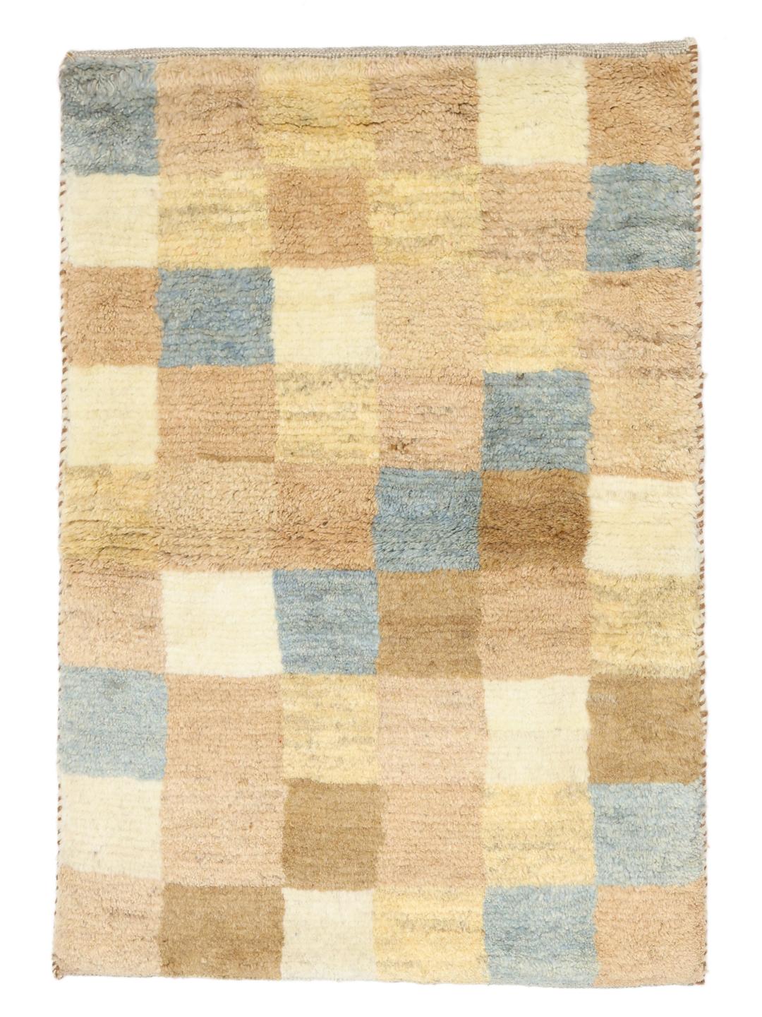 Hand-knotted Gabbeh rug with a checkered pattern in multicolor wool from the Middle East