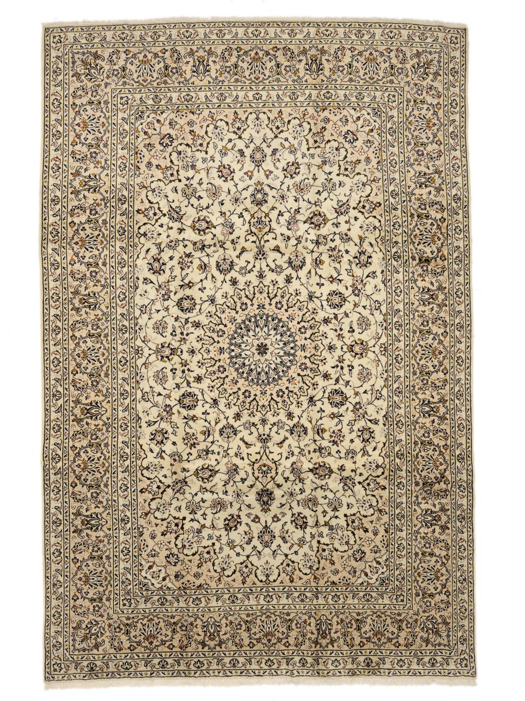 Handgeknoopt Keshan-tapijt uit het Midden-Oosten in beige