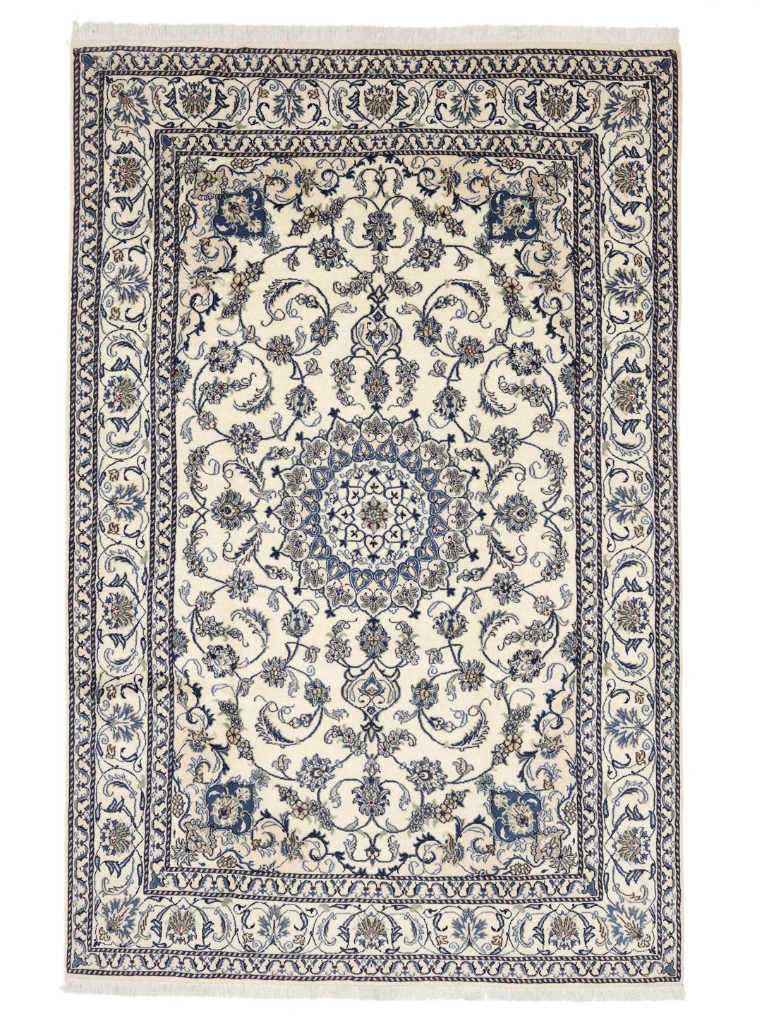 Hand-knotted Nain rug from the Middle East in beige and blue