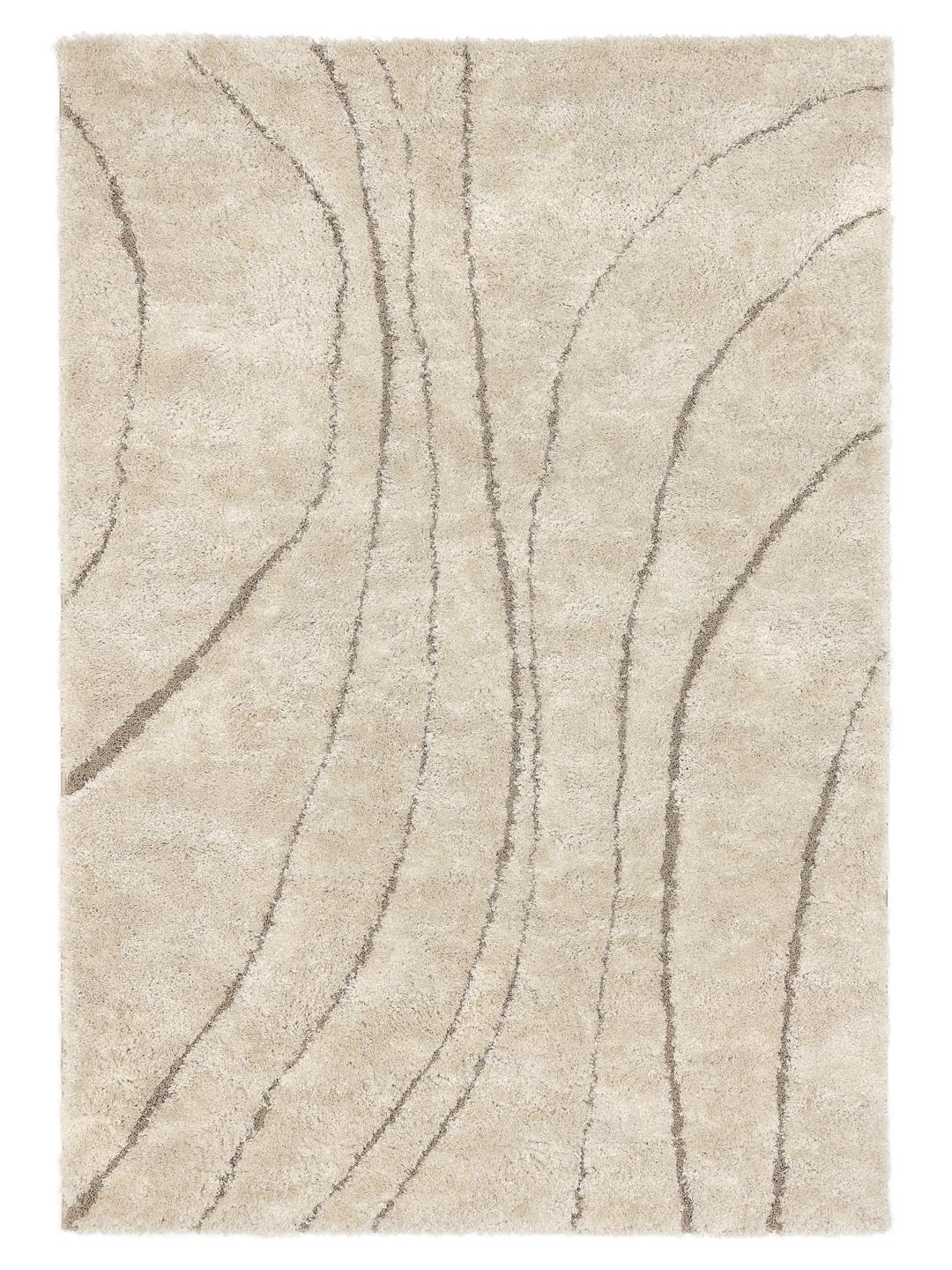 Hoogpolig beige vloerkleed met organische golvende lijnen