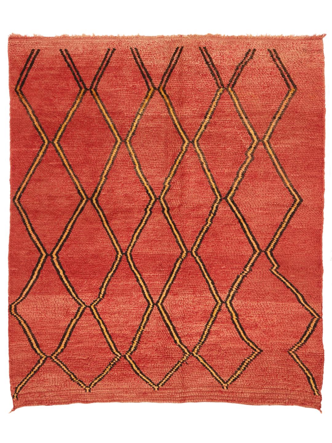 Vintage Marokkaans Berber tapijt met een ruitpatroon in rood en donkere tinten