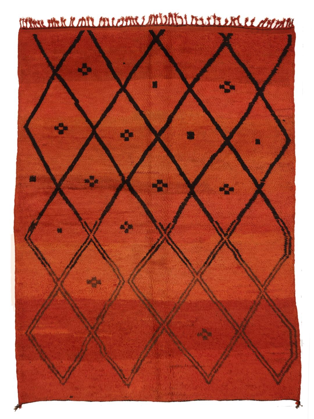 Vintage Berber Marokkaans tapijt met ruitpatroon in rood en zwart