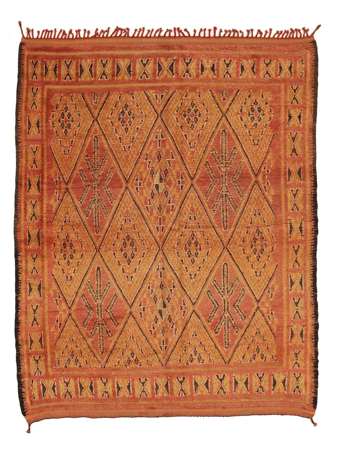 Vintage marokkansk Berber-tæppe med røde og geometriske mønstre
