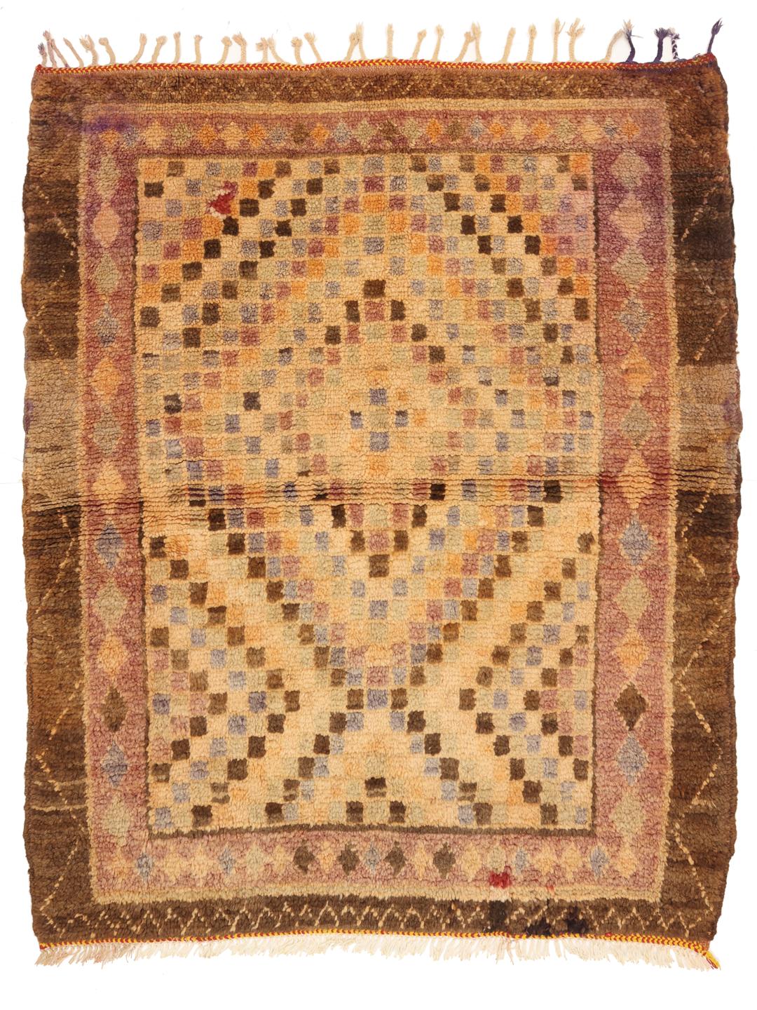 Vintage Berber marokkanischer Teppich mit geometrischen Mustern in Braun- und Beigetönen