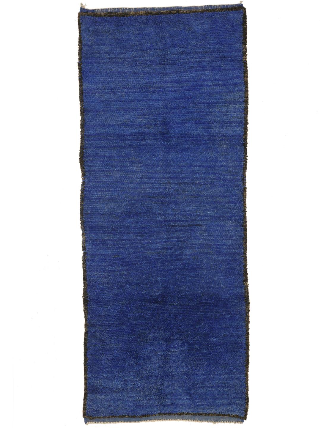 Marokkanischer Vintage-Läufer in Blau mit dichtem Wollflor