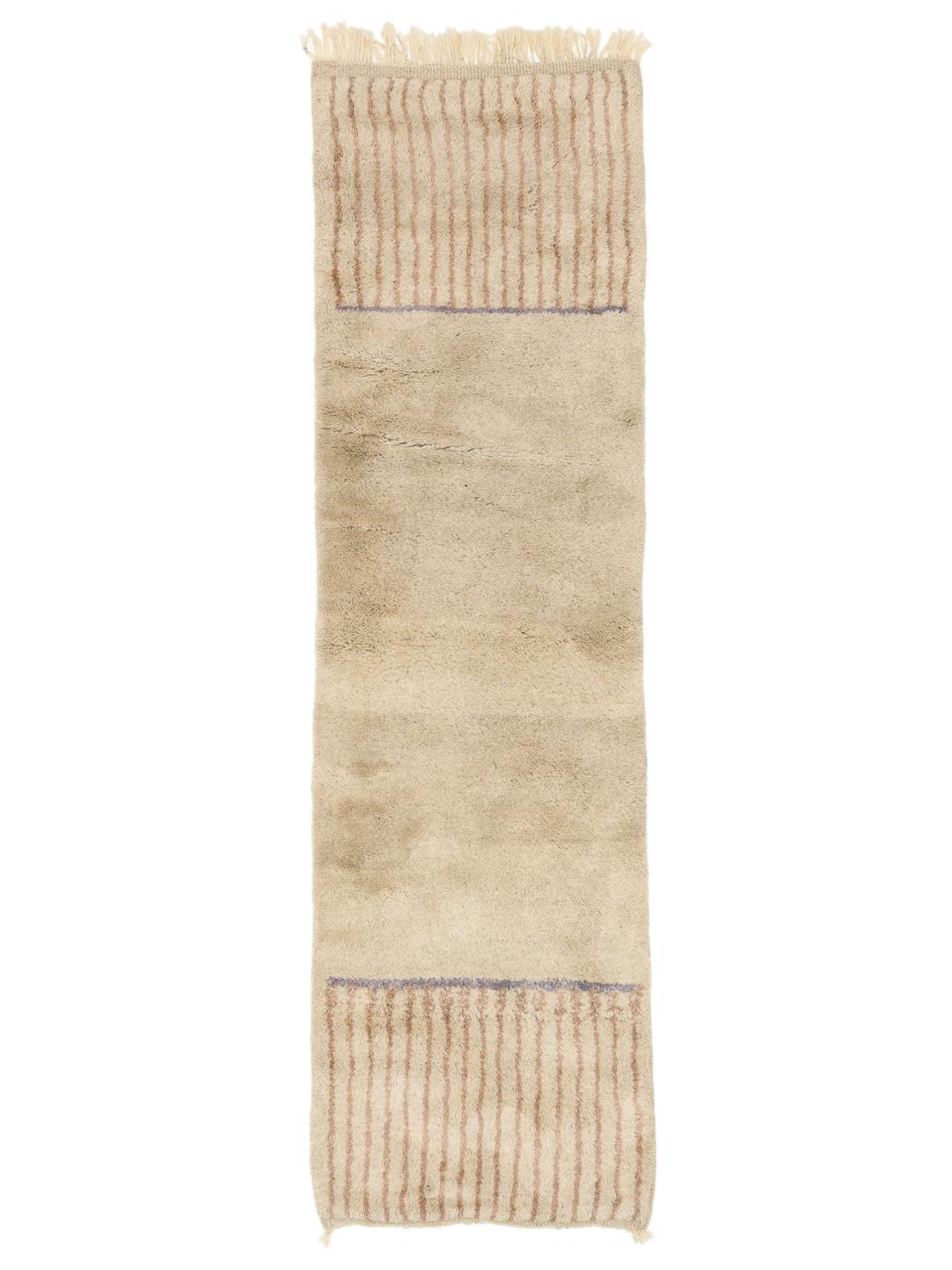 Handgeknoopte beige Marokkaanse loper met gestreepte accenten