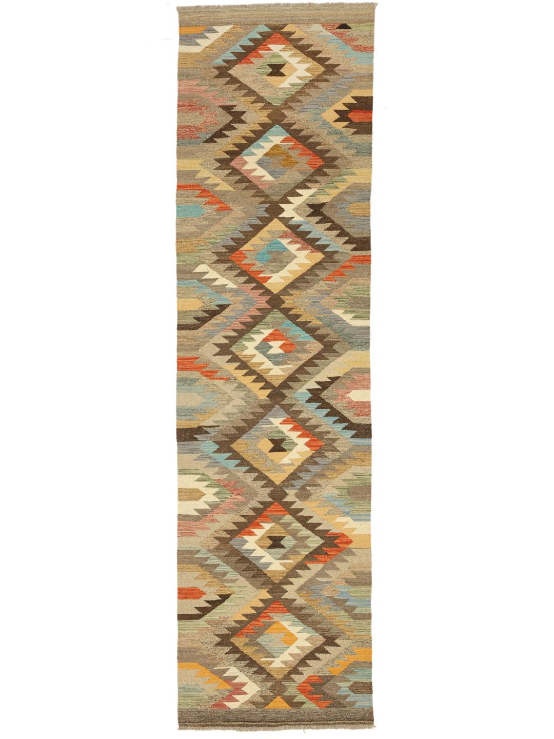 Handgeweven Kelim loper met geometrische patronen in multicolor Wol uit Afghanistan