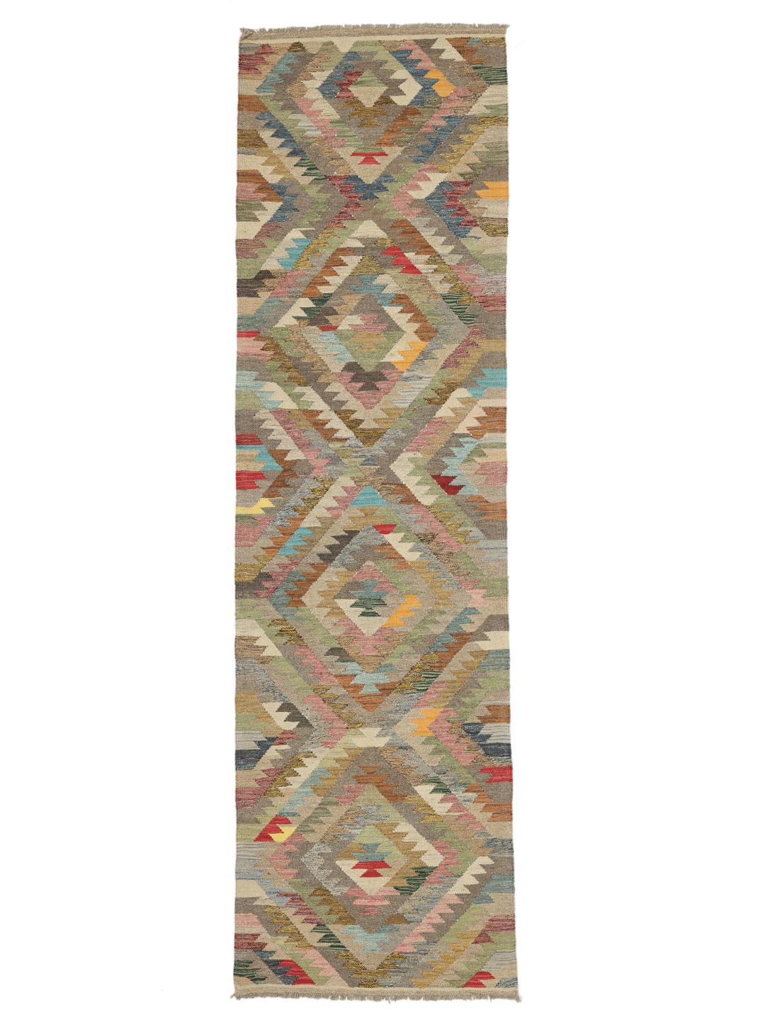 Handgemaakte Afghaanse tapijtloper in multicolor wol
