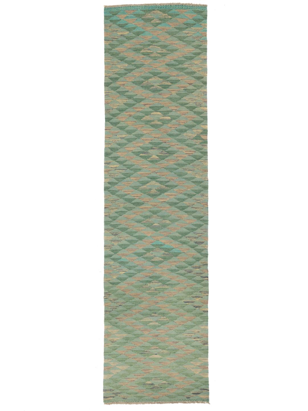 Handmade runner rug from Afghanistan in green