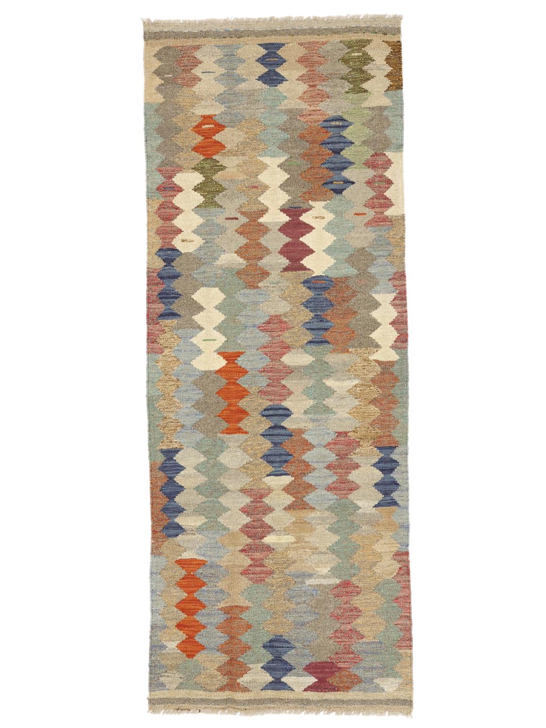 Hand-woven multicolour runner rug from Afghanistan with geometric pattern