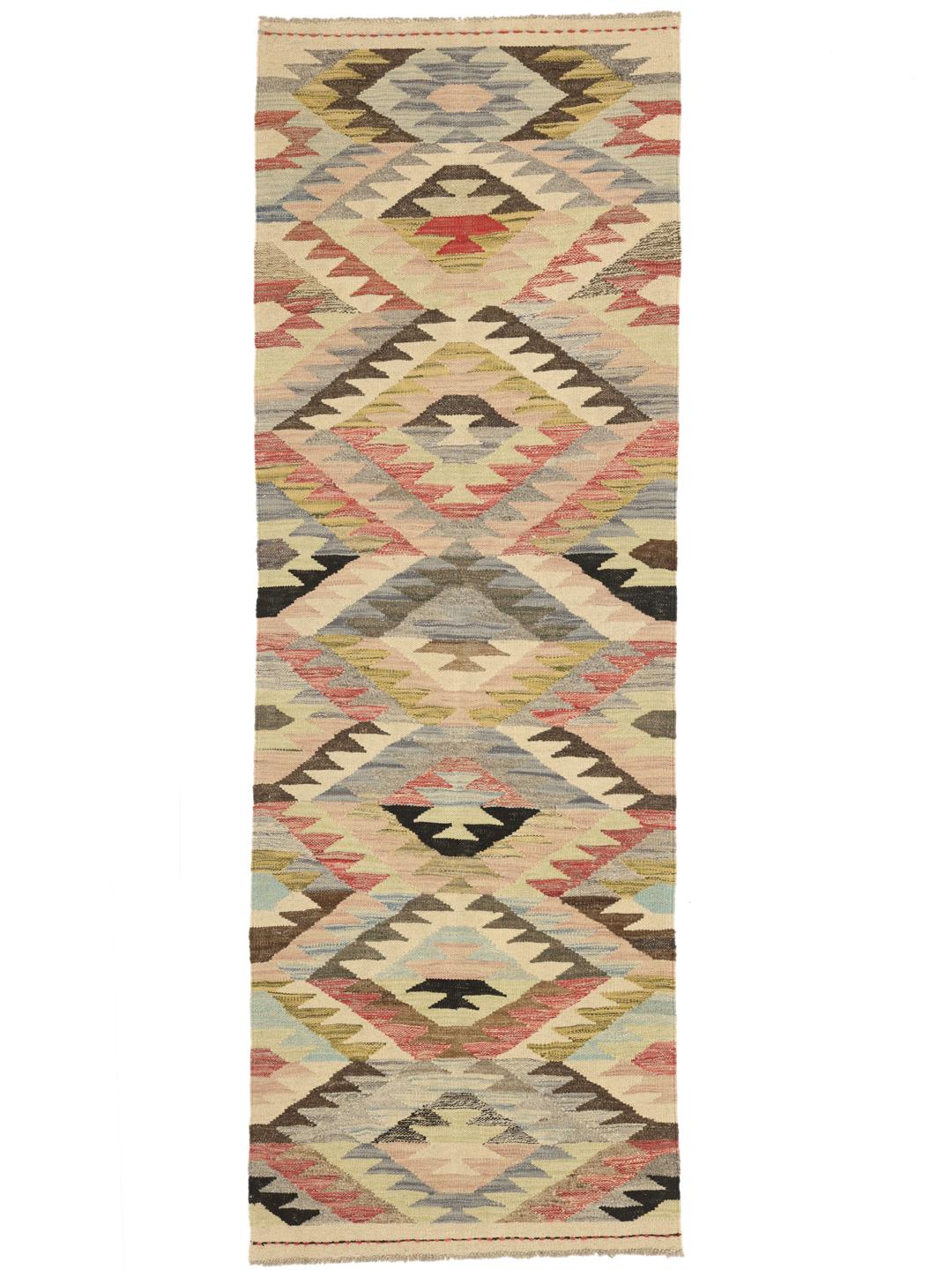 Hand-woven Afghan runner with a multicolor geometric pattern