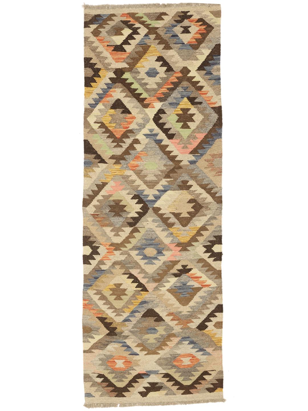 Handmade Afghan runner rug in beige with geometric pattern