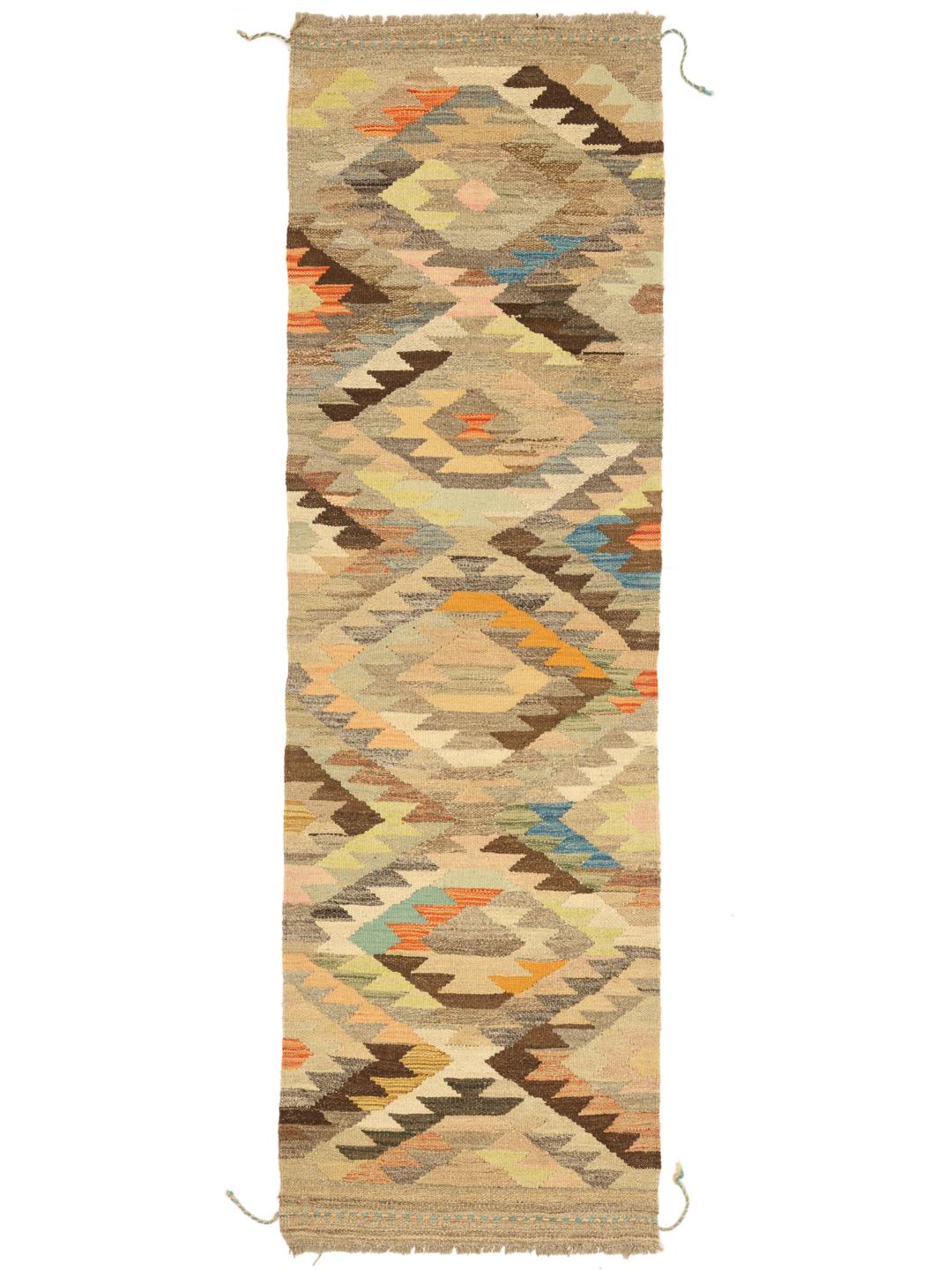 Handmade runner rug from Afghanistan in beige with geometric patterns