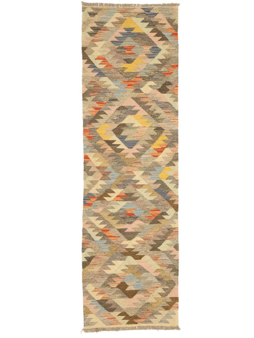 Hand-woven Afghan Kilim Ariana runner in multicolor geometric pattern