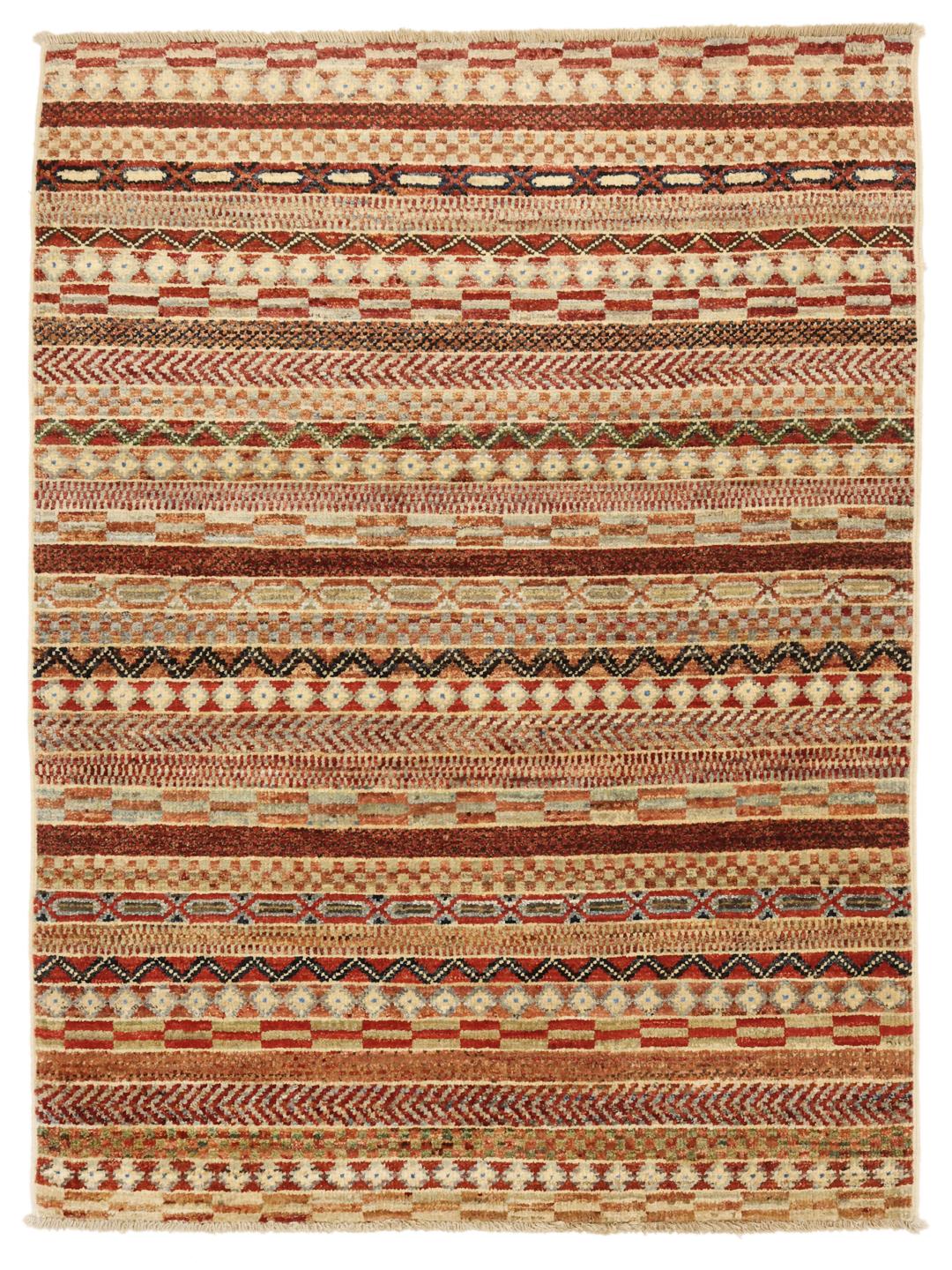 Afghaans Gabbeh Modern tapijt in beige met horizontale patroonbanden
