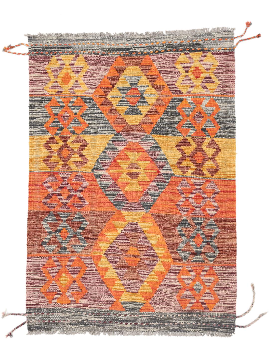 Handgeweven Afghan Kelim-tapijt met levendige geometrische patronen in multicolor Wool