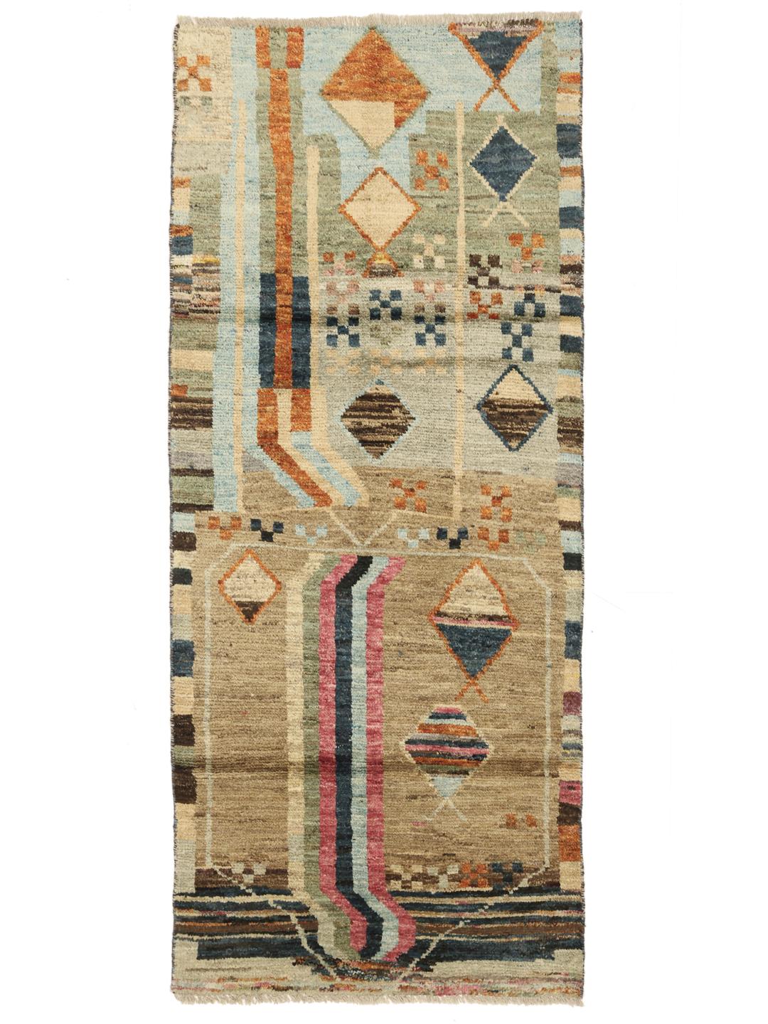 Berber Colourful løber fra Afghanistan med blå og brune geometriske mønstre