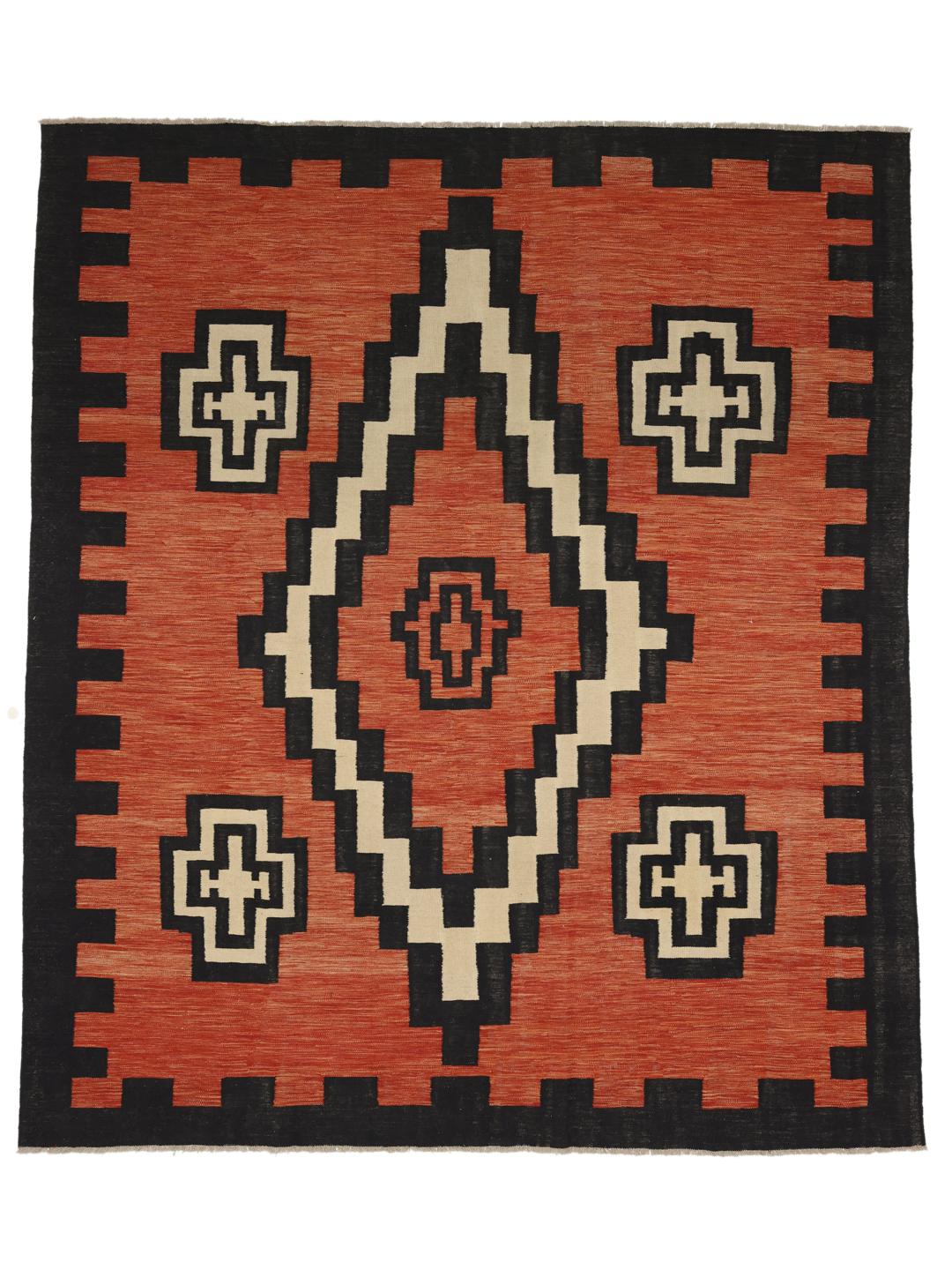 Handmade Afghan Kelim Modern rug in red and black