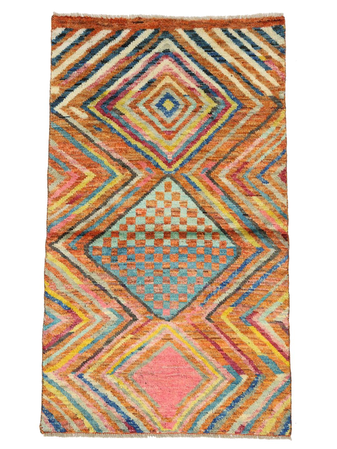 Handmade Berber Colourful rug from Afghanistan in multicolour wool