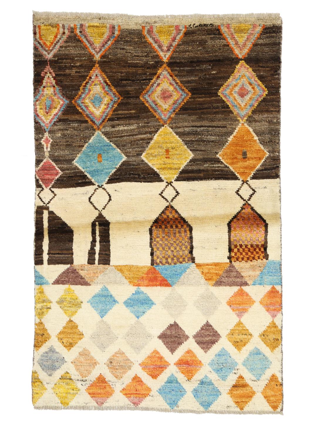 Handmade wool rug from Afghanistan in multicolour