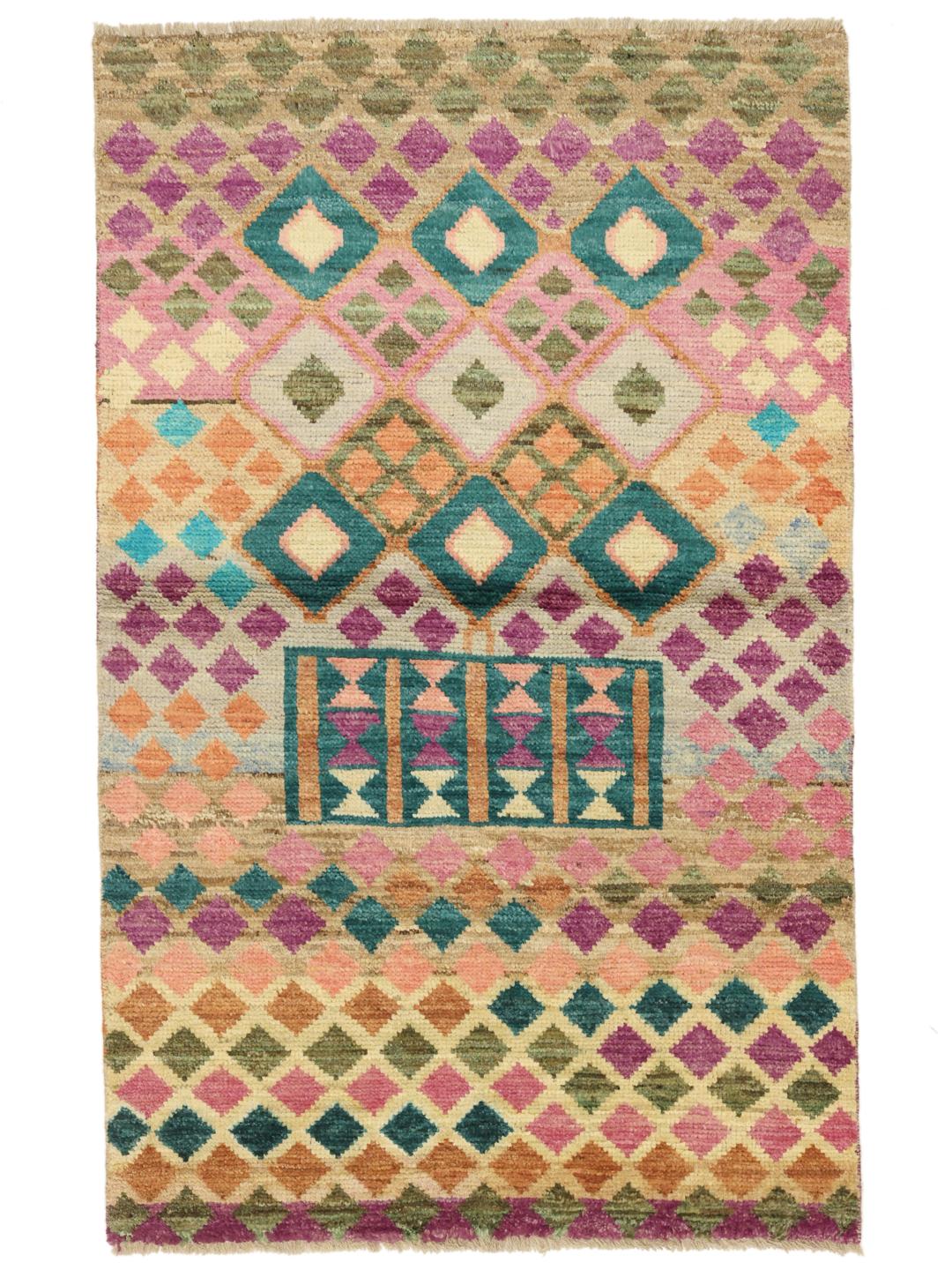 Hand-knotted Berber Colourful rug from Afghanistan in multicolor geometric patterns