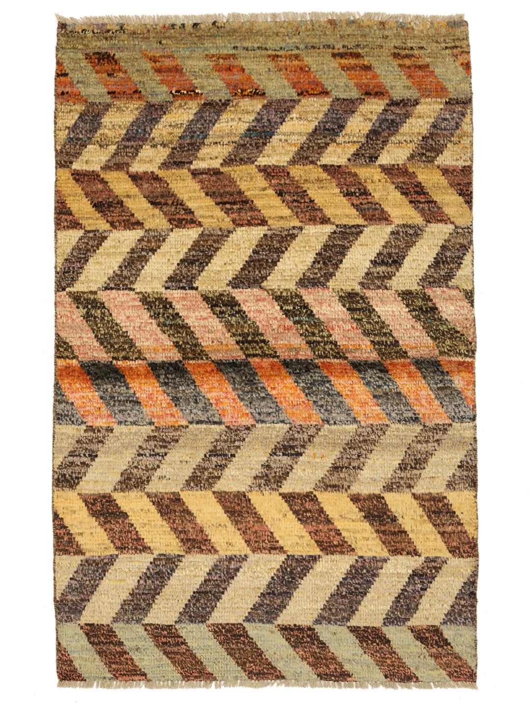 Hand-knotted Afghan rug with a multicolor chevron pattern
