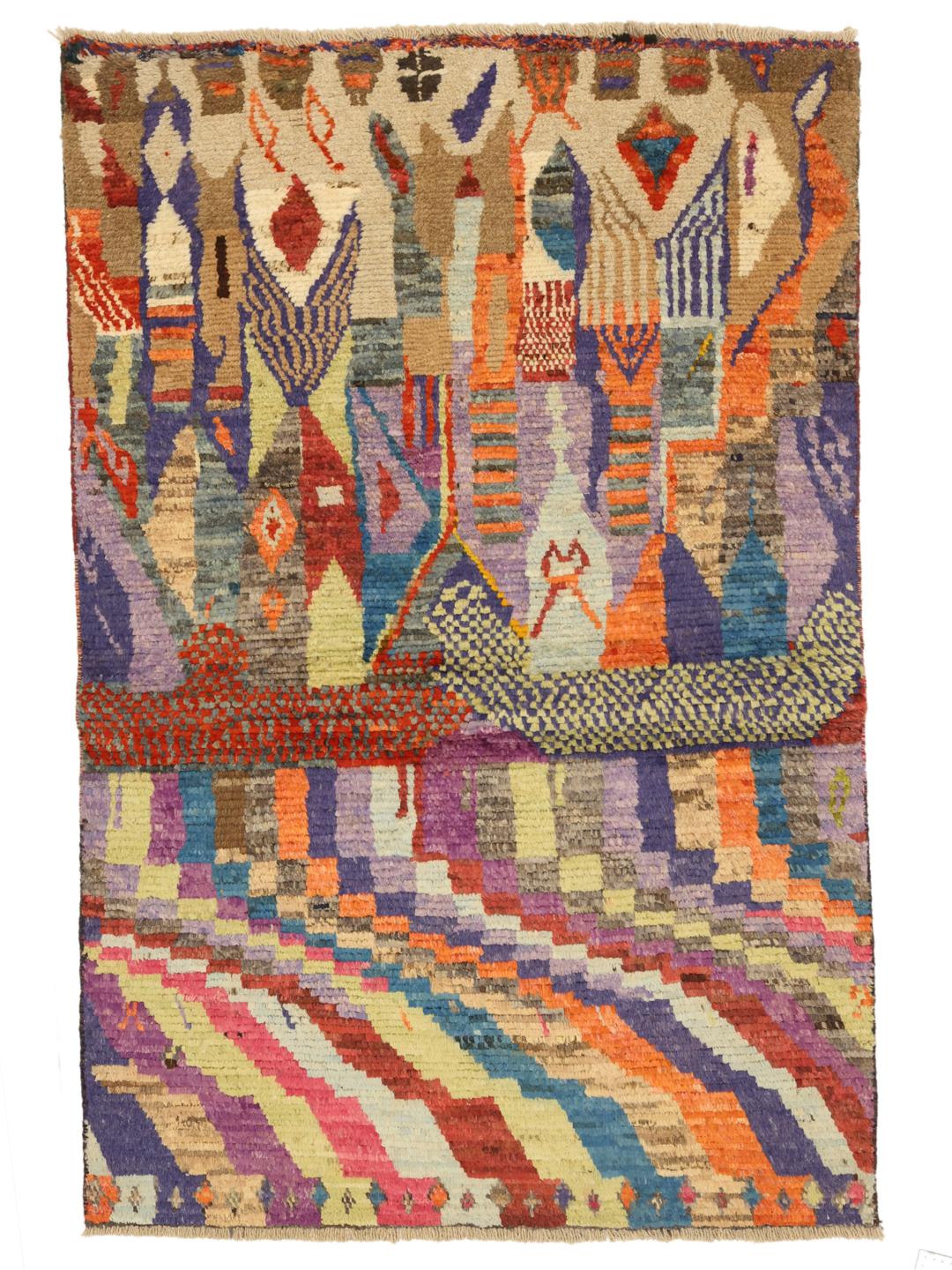 Hand-knotted multicolour Berber rug from Afghanistan