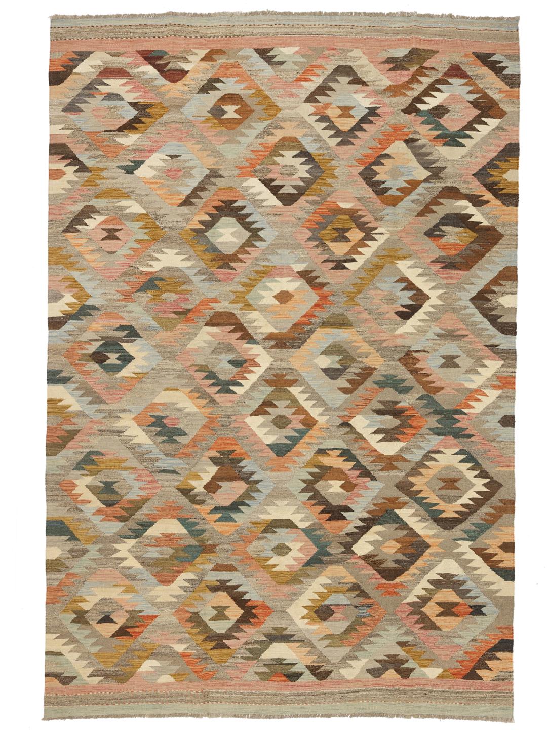 Hand-woven Afghan Kilim rug in multicolor geometric pattern