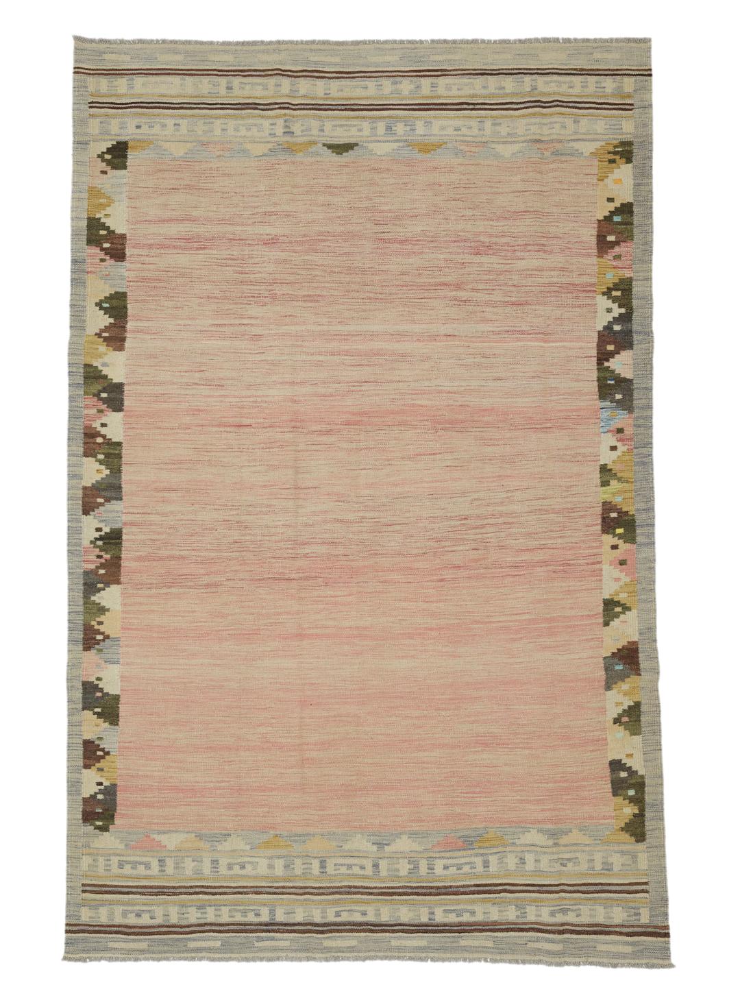 Hand-woven Afghan flatweave rug in pink
