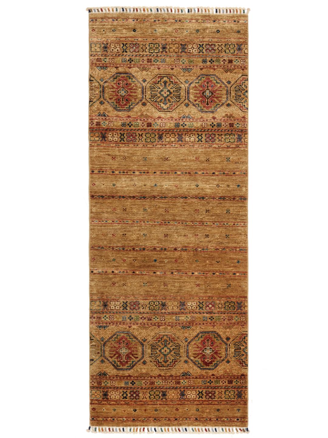 Handmade Afghan rug in beige with traditional patterns