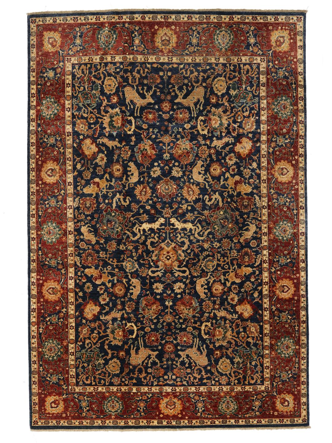 Tapis afghan en bleu foncé et rouge