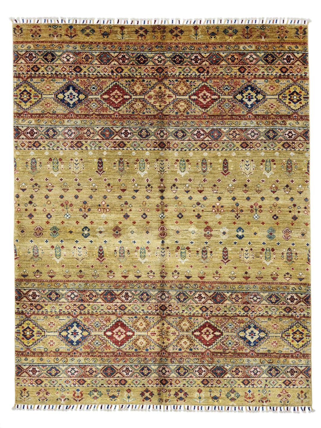 Hand-knotted Afghan rug in multicolor Wool with traditional geometric patterns