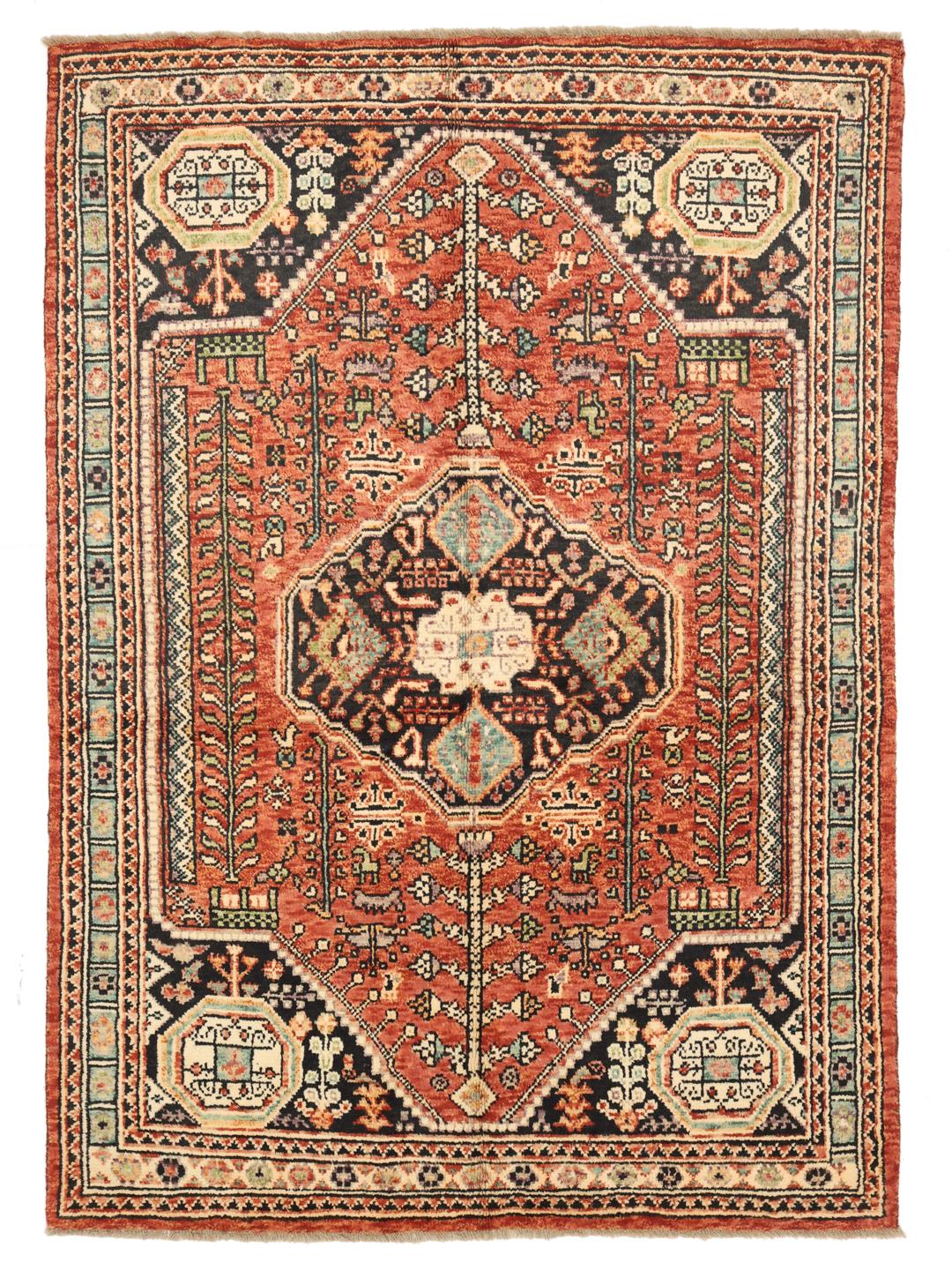 Hand-knotted Kazak rug from Afghanistan in deep red and black tones