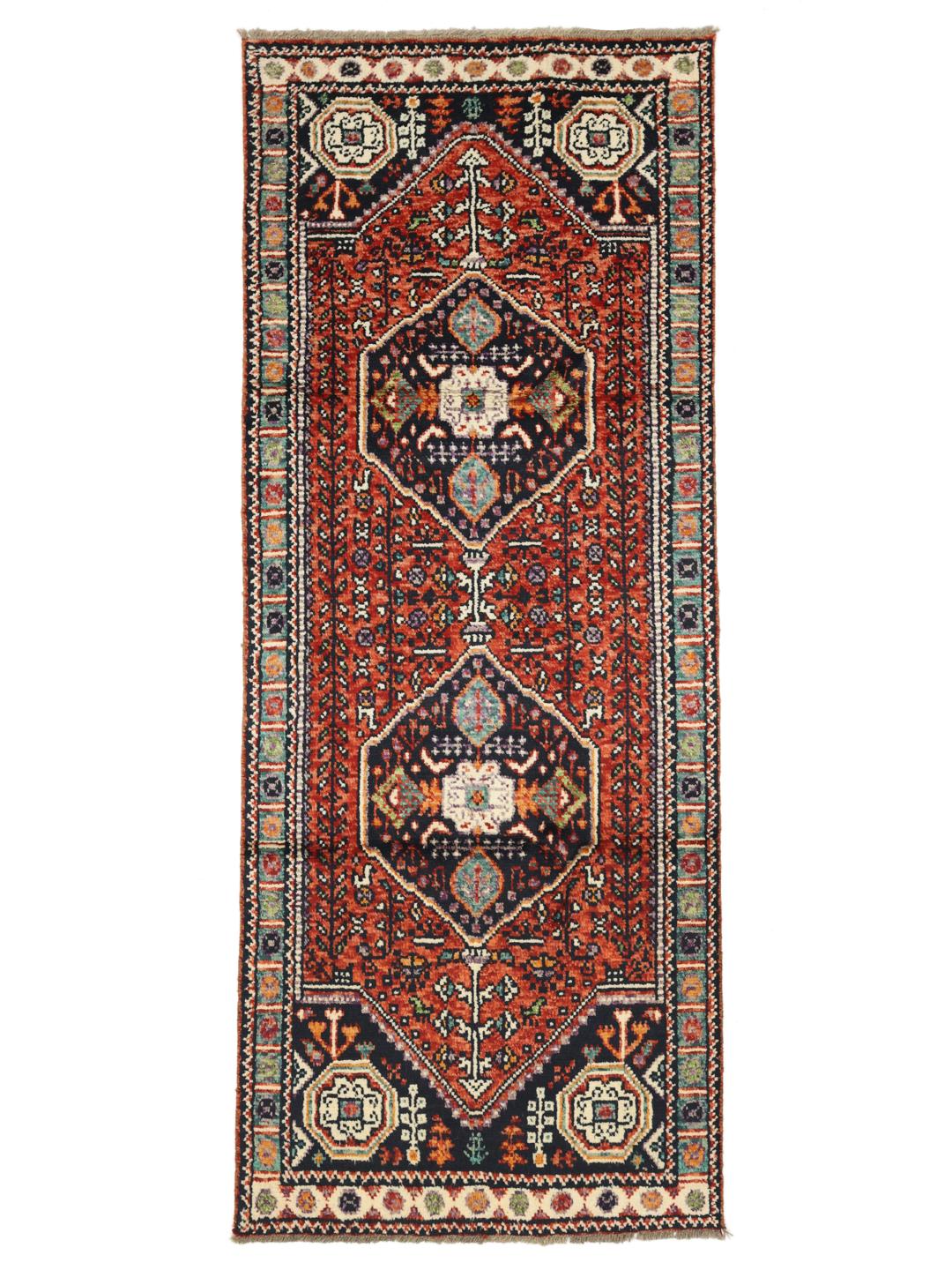 Handgeknüpfter afghanischer Läufer in Dunkelrot und Dunkelblau mit geometrischen Motiven