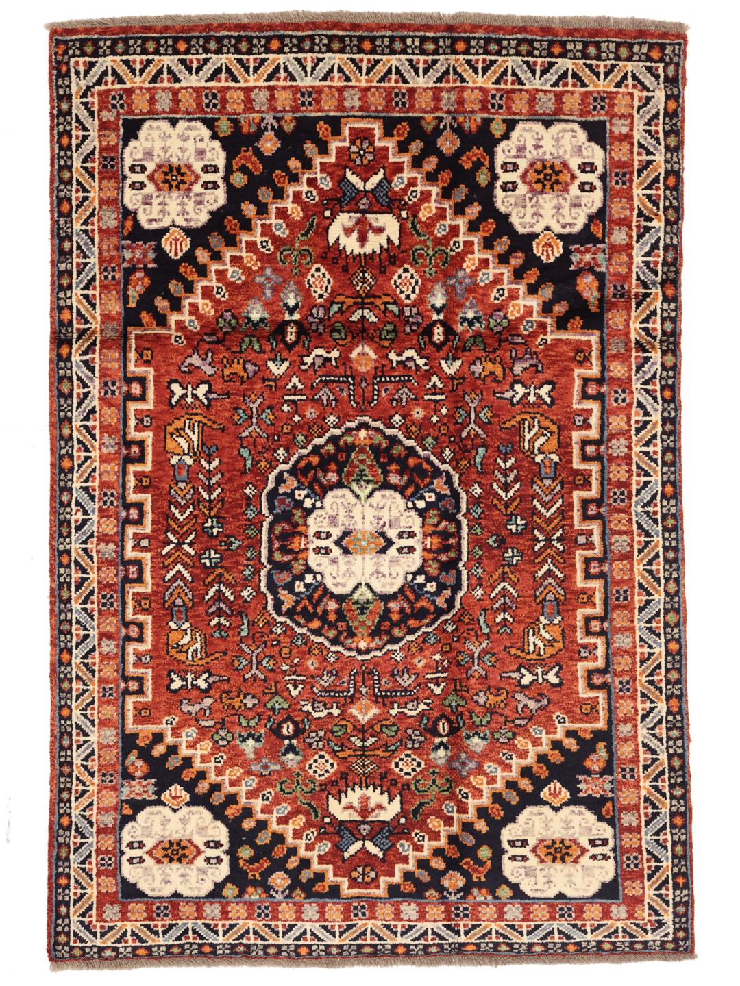 Hand-knotted Afghan Kazak rug in red and multicolour tones